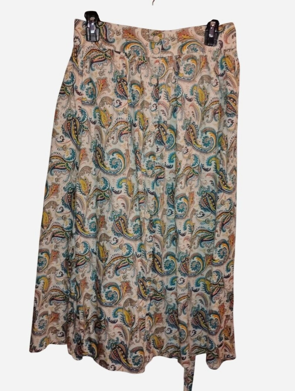 Paisley Print Button Front A-Line Midi Skirt Size S